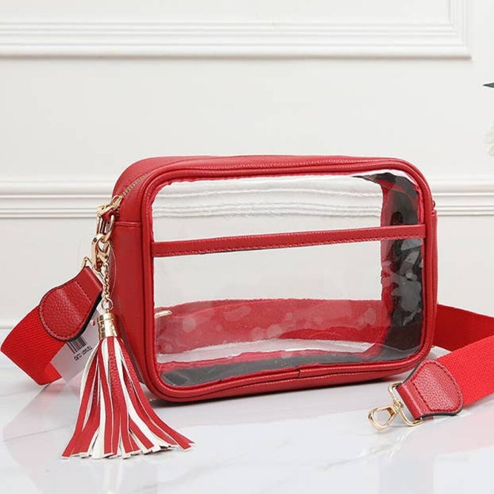 Clear Crossbody Camera Bag — Red Trim
